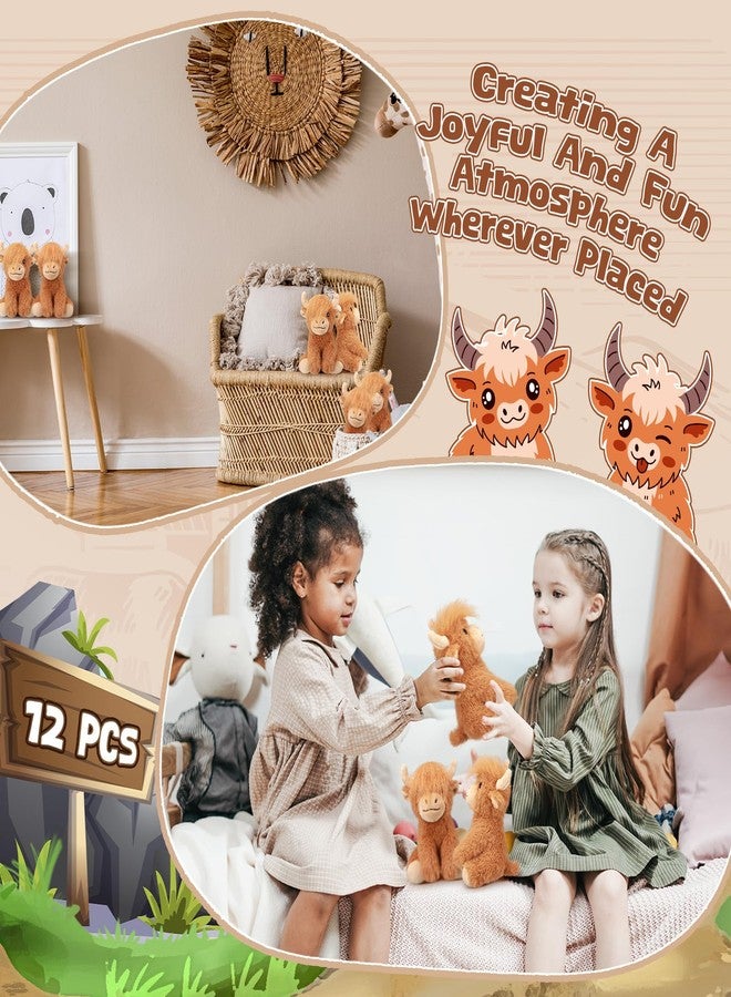 Blueweenly 6 Pcs Highland Cows Stuffed Animal 6 Inch Realistic Scottish Stuffed Highland Cow Cattle Plush Toys Fluffy Animal Decor for Stress Relief Boys Girls Birthday Favors Gifts Forest Party Decor - Image 4
